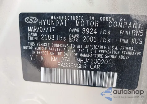 2017 Hyundai Elantra Se from USA, damaged, VIN KMHD74LF9HU423020
